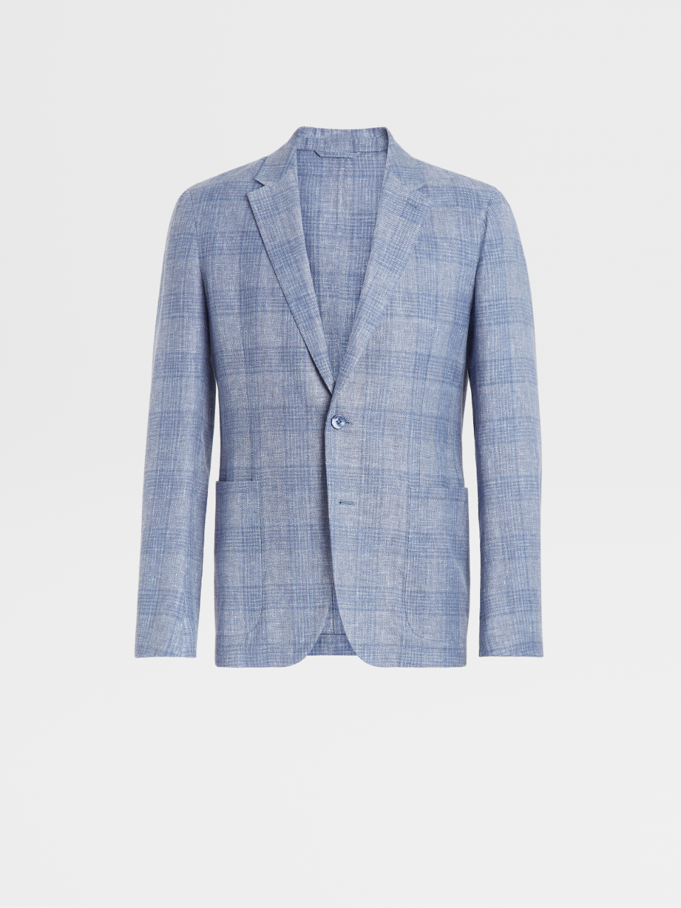Light Avio Blue Prince of Wales Linen Wool and Silk Riviera Shirt Jacket, Drop 8